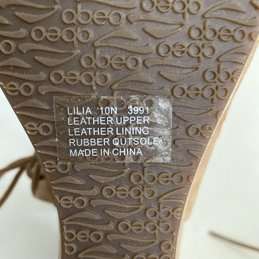 Abeo Lilia Tan Suede Cork Wedge Sandal Beige Brown Open Toe Strappy Tie …